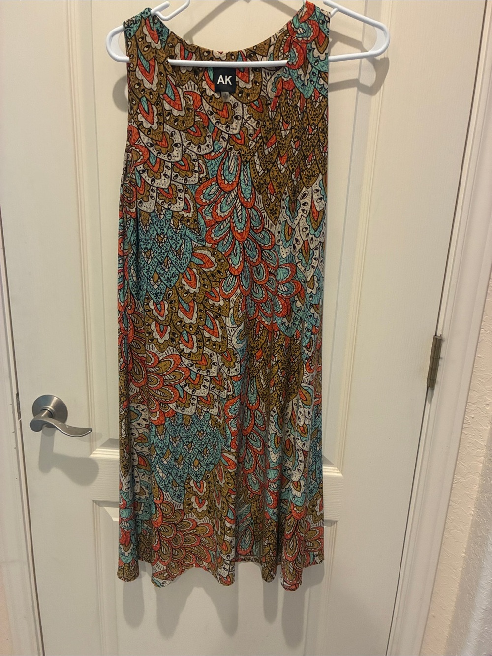 Patterned Midi Dress in Teal & Rust